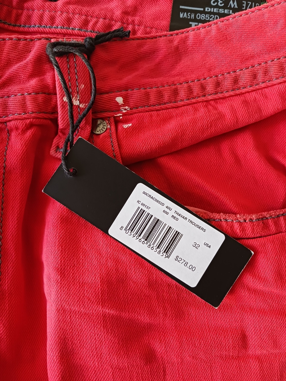 NWT Diesel THAVAR red Jeans Size 32" x 33" - Picture 9 of 13